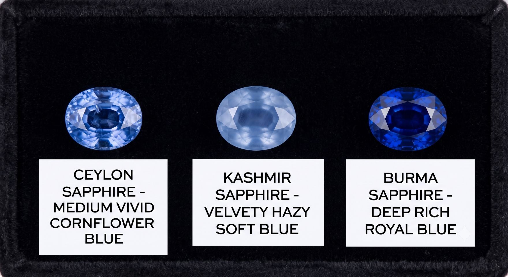 Ceylon vs Kashmir vs Burma sapphire comparison origin colour price